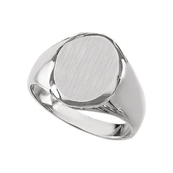 Men's Closed Back Brushed Signet Semi-Polished 10k White Gold Ring (13.25x10.75mm) Size 11