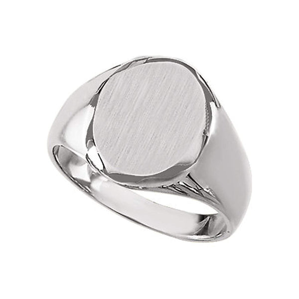 Men's Closed Back Brushed Signet Semi-Polished 18k White Gold Ring (13.25x10.75 mm) Size 11