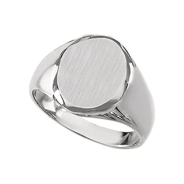 Men's Closed Back Brushed Signet Ring, Rhodium-Plated 14k White Gold (13.25x10.75 mm)
