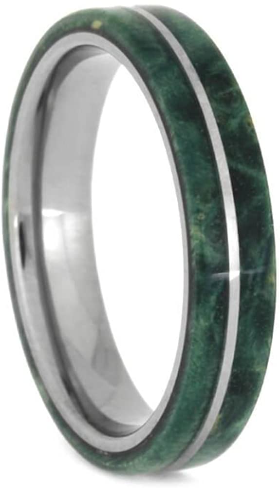 Green Box Elder Burl Wood 4mm Titanium Comfort-Fit Wedding Band, Size 12.75