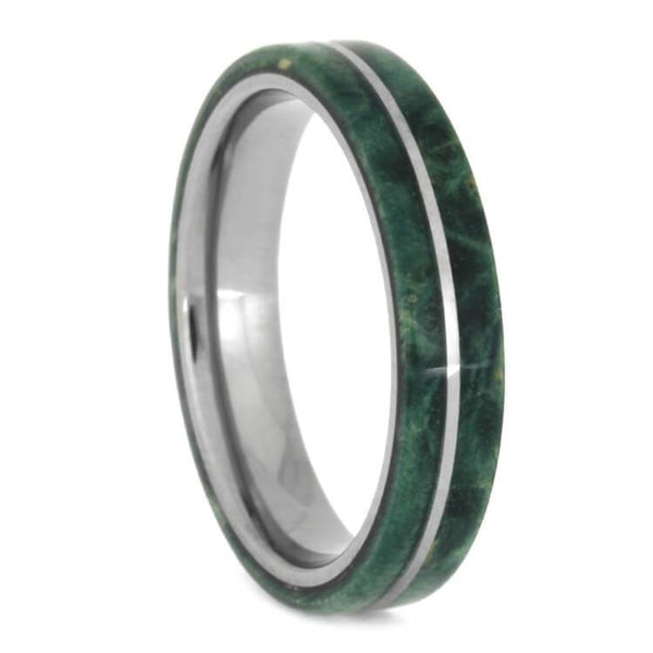 The Men's Jewelry Store (Unisex Jewelry) Green Box Elder Burl Wood 4mm Titanium Comfort-Fit Wedding Band