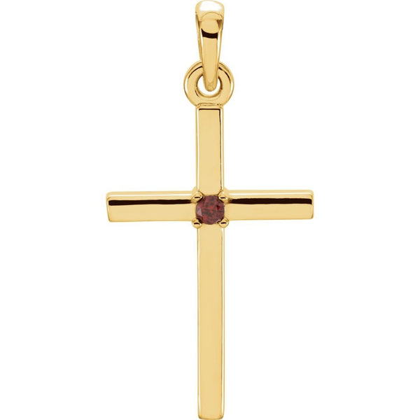 Mozambique Garnet Inset Cross 14k Yellow Pendant (22.65x11.4MM)