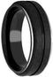 Men's Cobalt, Grooved Black Carbon Fiber 8mm Comfort-Fit Band, Size 10.25