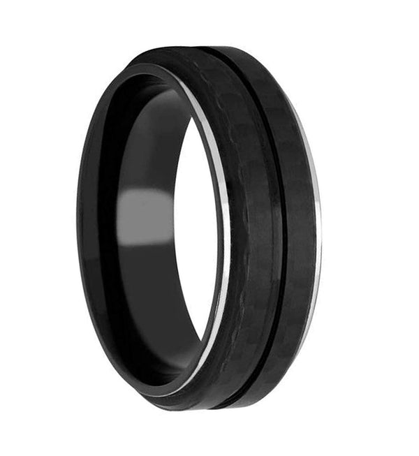 Men's Cobalt, Grooved Black Carbon Fiber 8mm Comfort-Fit Band