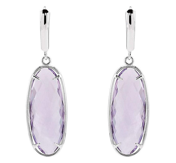 Two-Sided 24.8 Ctw Checkerboard Rose De France Quartz Sterling Silver Earrings