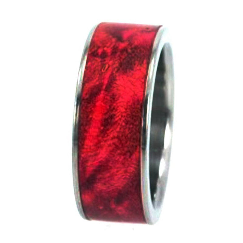 Red Burl Wood Inlay 10mm Comfort Fit Interchangeable Titanium Band, Size 10