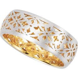 7mm 14k Yellow and White Gold Fancy Cut-Out Pattern Custom Band, Sizes 5 to 13