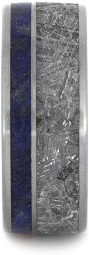 Lapis Lazuli, Gibeon Meteorite 8mm Comfort-Fit Matte Titanium Band, Size 4.75