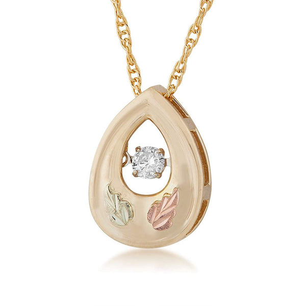 Glimmer Diamond Tear Drop Pendant Necklace, 10k Yellow Gold, 12k Green and Rose Gold Black Hills Gold Motif, 18" (.1 Ct)