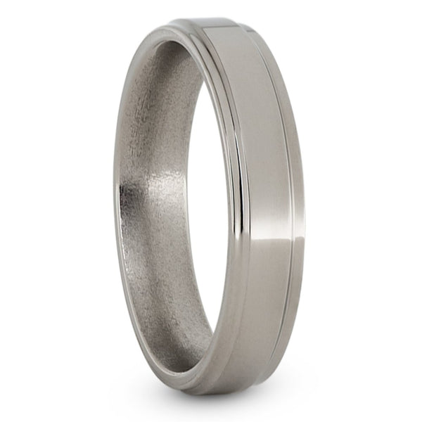 Flat Profile 5mm Comfort-Fit Grooved Edge Titanium Wedding Band, Size 14.5