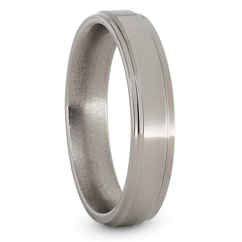 Flat Profile 5mm Comfort-Fit Grooved Edge Titanium Wedding Band