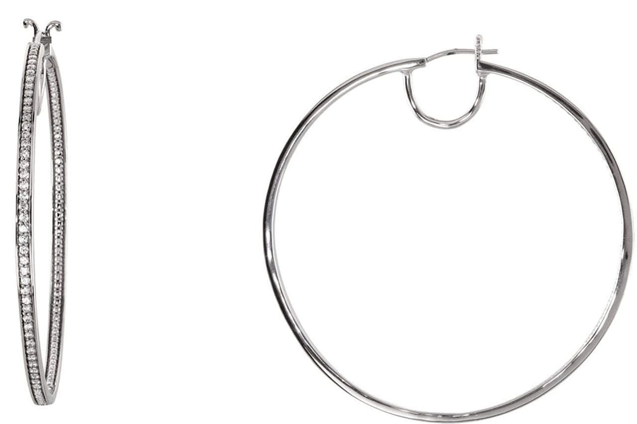 CZ Inside-Outside Hoop Earrings, Sterling Silver (52.59X2.45)