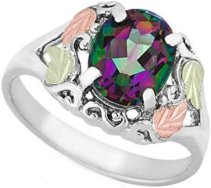 Mystic Fire Topaz Fancy Scroll Ring, Sterling Silver, 12k Green and Rose Gold Black Hills Gold Motif, Size 2.25