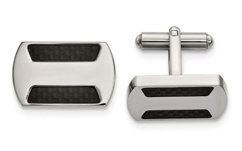 Stainless Steel Polished Black Carbon Fiber Inlay Cuff Links, 18.49MMX17.41MM