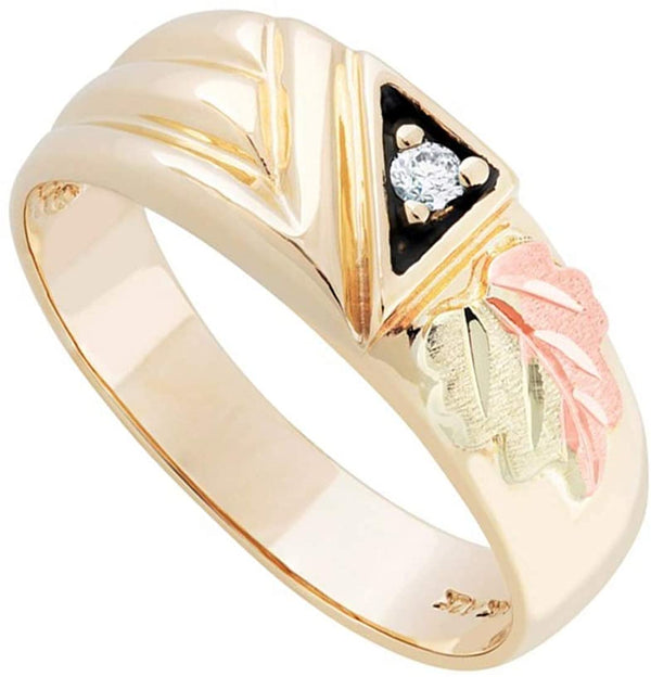 Ave 369 10k Yellow Gold, 12k Rose and Green Gold Diamond Black Hills Gold Band, His and Hers Wedding Ring Set