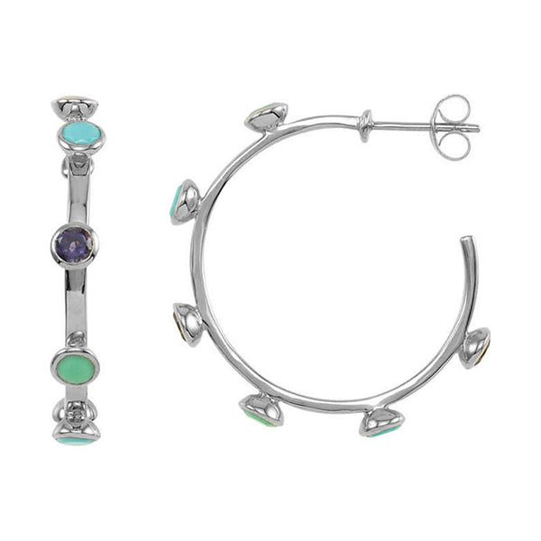 Missoma Multi-Gemstone Hoop Earrings, Sterling Silver (30mm)