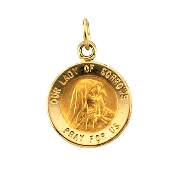 14k Yellow Gold Our Lady of Sorrows Medal (12 MM)