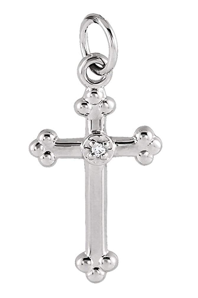 Children's Diamond Trefoil Cross 14k White Gold Pendant