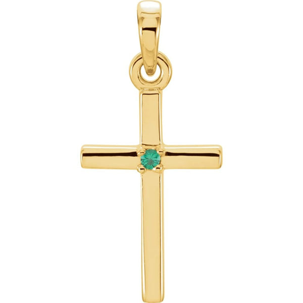 Emerald Inset Cross 14k Yellow Gold Pendant (19.2x9MM)