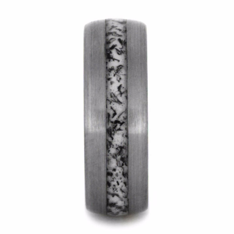 Crushed Bike Chain, White Stripe 6mm Comfort-Fit Brushed Titanium Wedding Band