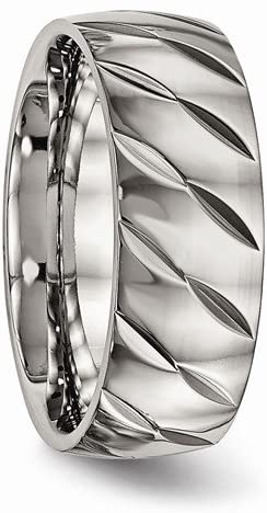 Titanium Precision Diamond-Cut Design 8mm Comfort-Fit Band, Size 12.5