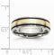 Brushed Titanium 6mm Grooved, 14k Yellow Inlay Antiqued Comfort-Fit Band, Size 12.5