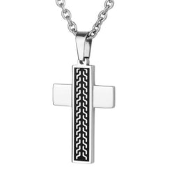 Men's Two-Tone Black-Plated Texture Cross Pendant Necklace, Stainless Steel, 24"