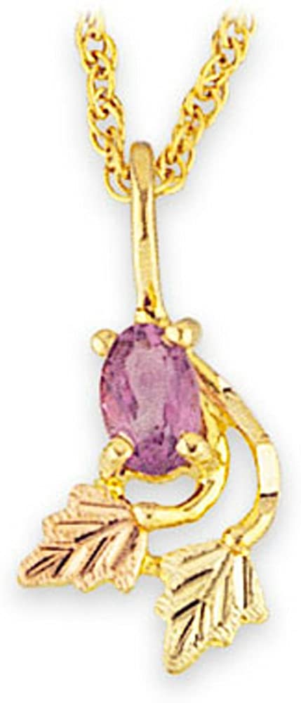 Petite Oval Amethyst Pendant Necklace, 10k Yellow Gold, 12k Green and Rose Gold Black Hills Gold Motif, 18"