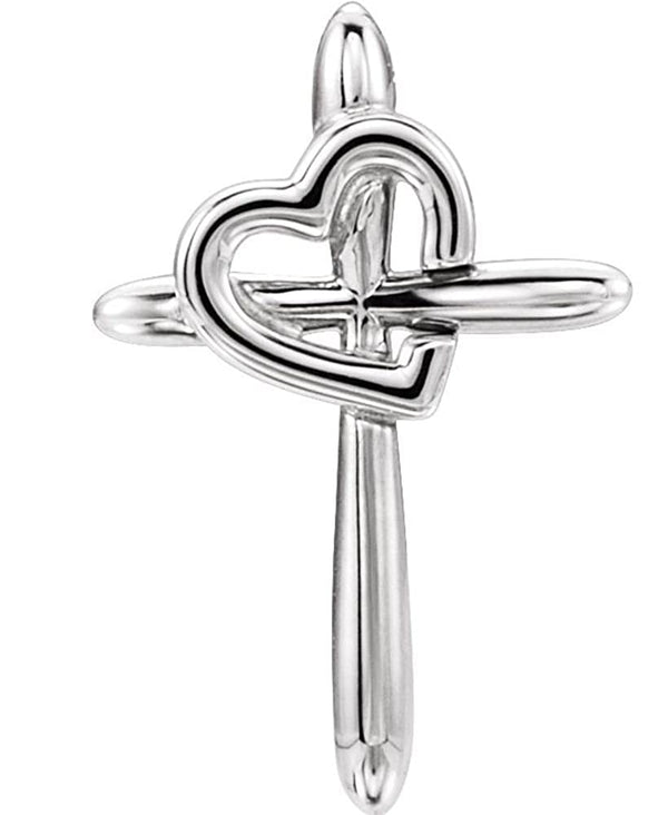 Cross with Heart Rhodium-Plated 14k White Gold Pendant (19.80X13.30)