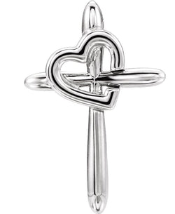 Cross with Heart Sterling Silver Pendant (19.80X13.30)