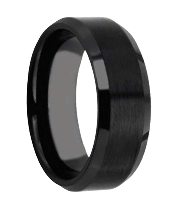 Men's Black Ceramic 8mm Beveled Edge Comfort-Fit Band