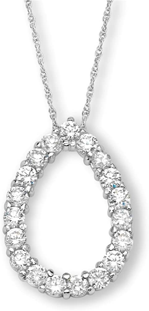 The Men's Jewelry Store (for HER) CZ Teardrop Silhouette Pendant Rhodium Plated Sterling Silver Necklace, 18"