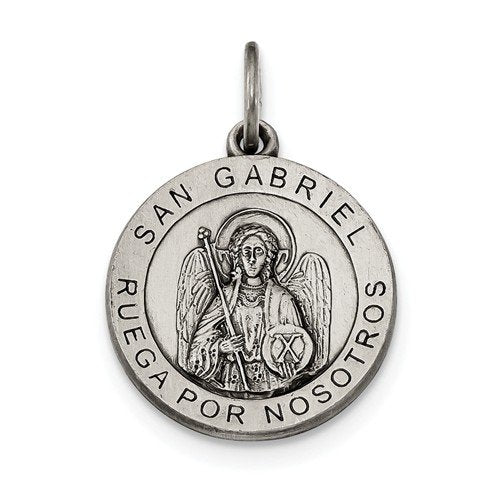 Sterling Silver Satin Antiqued Spanish St. Gabriel Medal Pendant (21X19MM)