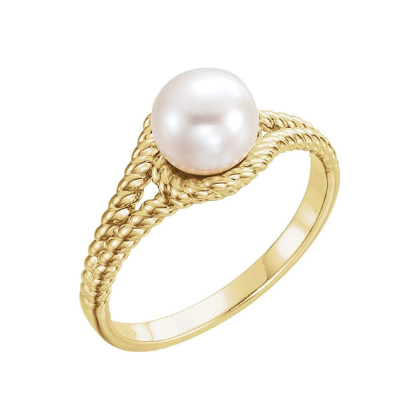 White Freshwater Cultured Pearl Rope Ring, 14k Yellow Gold (7-7.5 mm)