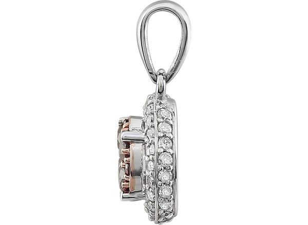 Brown and White Diamond Halo Pendant in 14k White Gold, (3/8 Cttw)