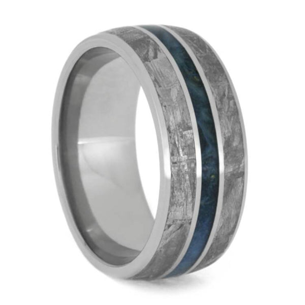 The Men's Jewelry Store (Unisex Jewelry) Gibeon Meteorite, Blue Box Elder Burl Wood 9mm Titanium Comfort-Fit Band