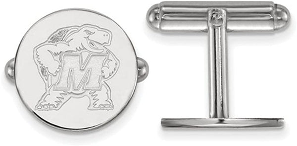Rhodium-Plated Sterling Silver Maryland Round Cuff Links, 15MM