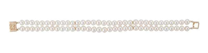 White Panache Freshwater Cultured Pearl Double Strand Bracelet, 14k Yellow Gold, 7" (5-5.5mm)