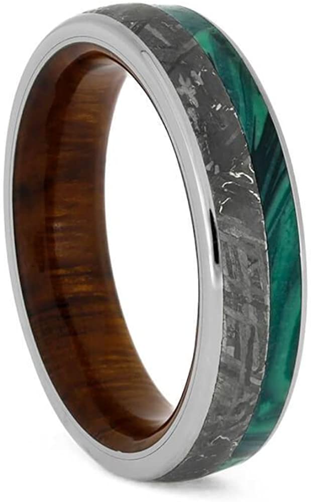 The Men's Jewelry Store (Unisex Jewelry) Gibeon Meteorite, Malachite, Titanium 5.5mm Comfort-Fit Ironwood Sleeve Band, Size 15.5