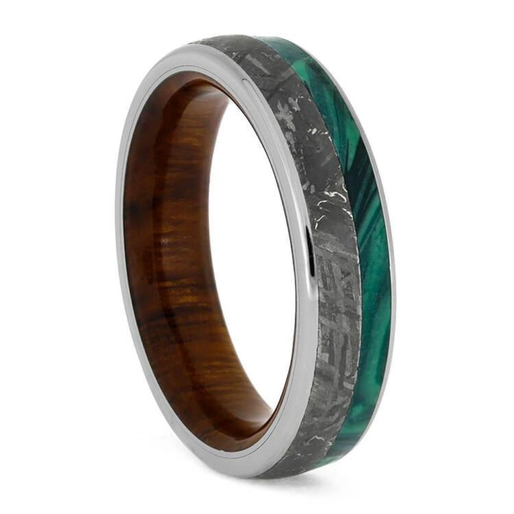 The Men's Jewelry Store (Unisex Jewelry) Gibeon Meteorite, Malachite, Titanium 5.5mm Comfort-Fit Ironwood Sleeve Band