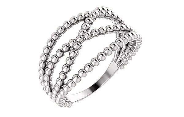 Beaded Criss-Cross Ring, Sterling Silver