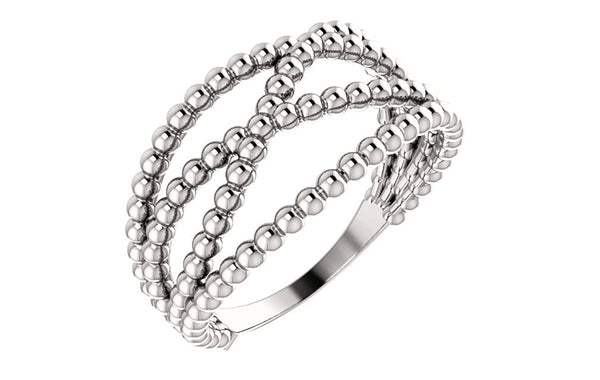 Platinum Beaded Criss-Cross Ring, Size 8