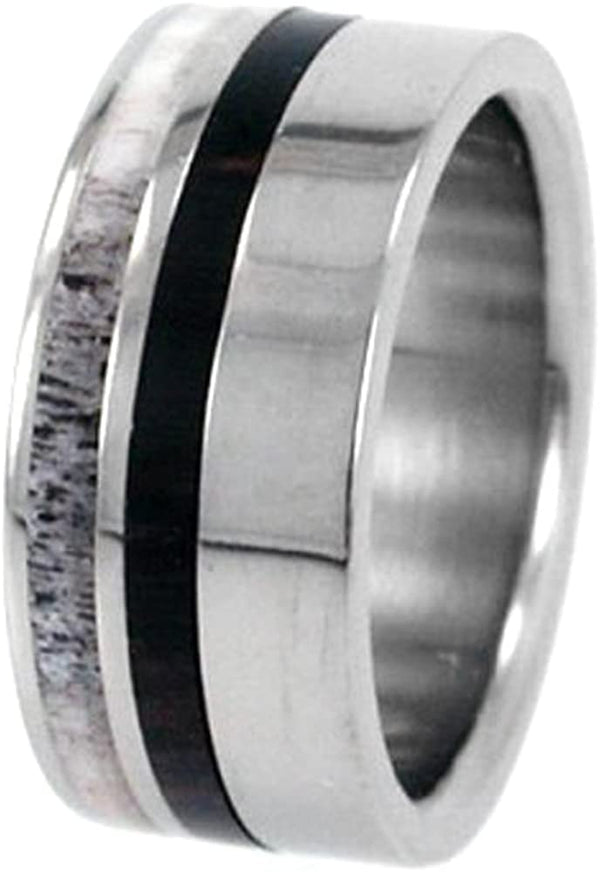 Deer Antler or Wood Stripes 10mm Comfort-Fit Interchangeable Titanium Ring, Size 14.25