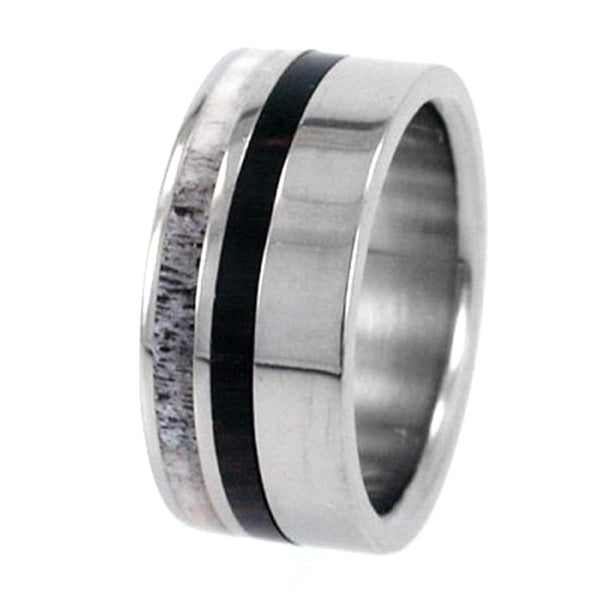 Deer Antler or Wood Stripes 10mm Comfort-Fit Interchangeable Titanium Ring, Size 11.5