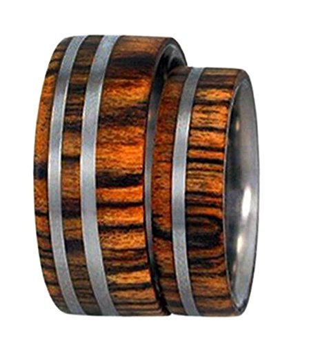 Amazon Rosewood, Titanium Pinstripes Ring, Couples Wedding Band Set, M11.5-F6