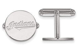 Rhodium-Plated Sterling Silver MLB Cleveland Indians Round Cuff Links, 15MM