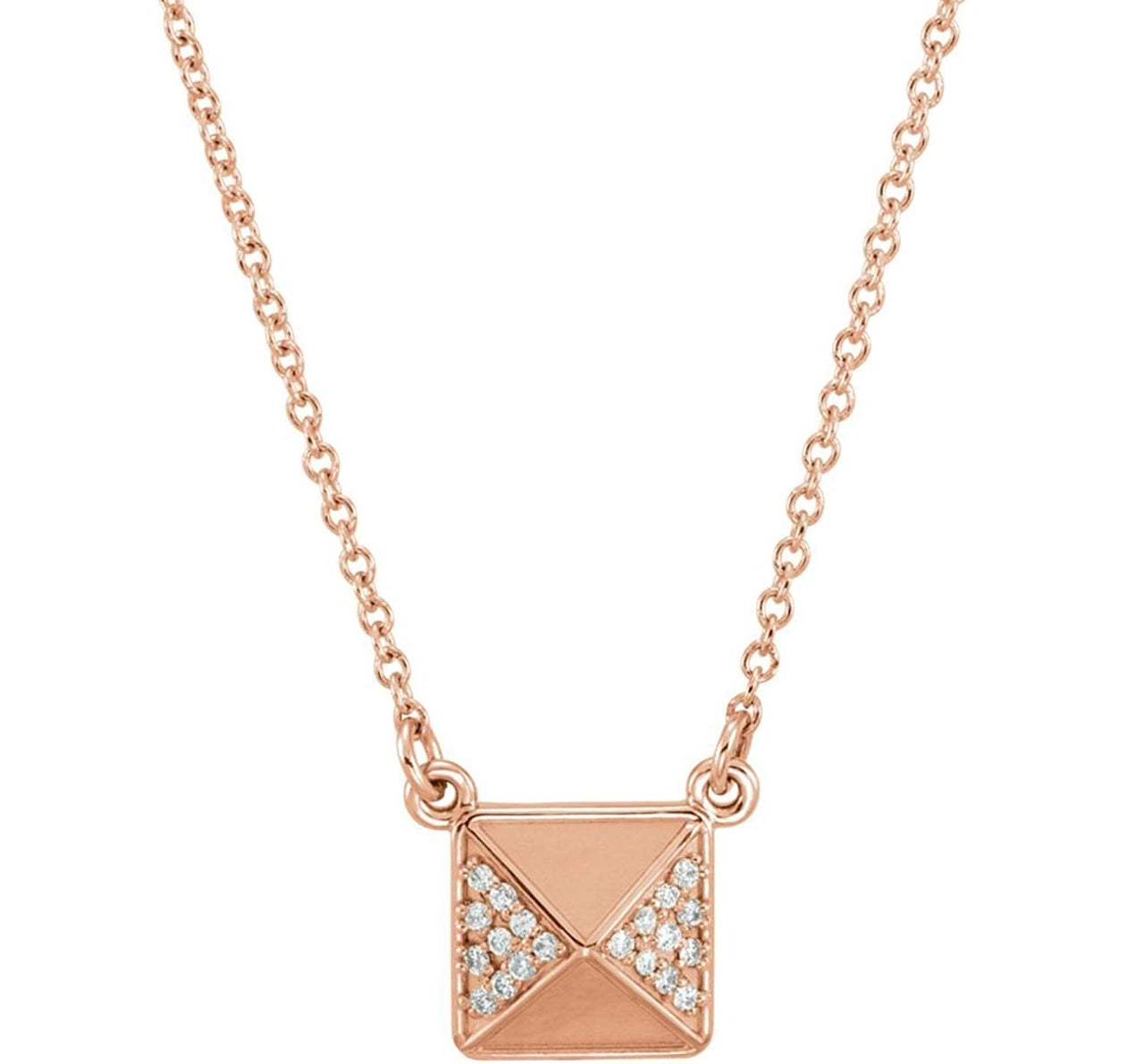 Diamond Pyramid 14k Rose Gold Pendant Necklace, 16" (.05 Cttw)