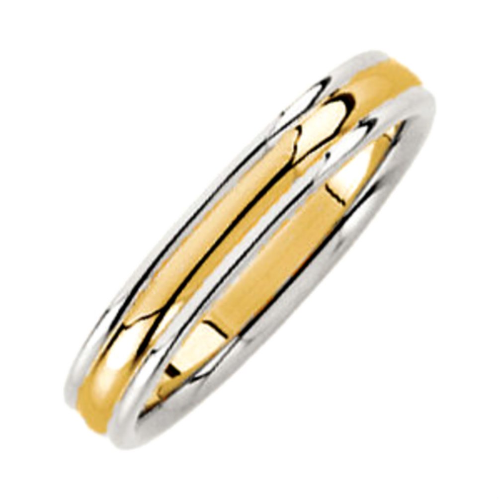 14k Yellow and White Gold 4mm Slighty Domed Edged Comfort Fit Design Band