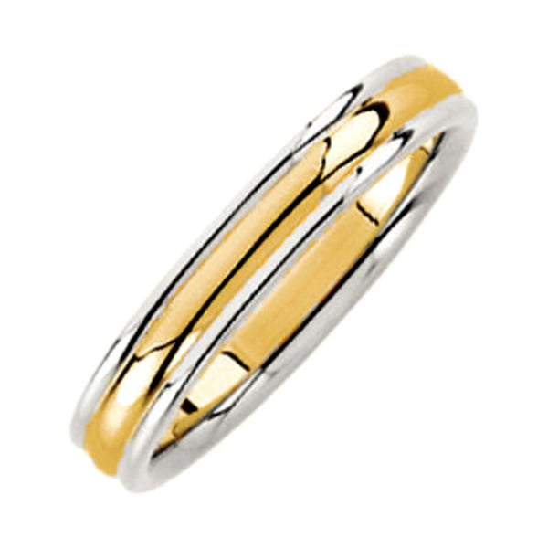 14k Yellow and White Gold 4mm Slighty Domed Edged Comfort Fit Design Band, Size 5