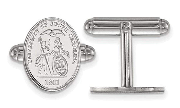 Rhodium-Plated Sterling Silver University Of South Carolina Crest Cuff Links, 15X12MM